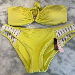 Victoria's Secret Yellow Bikini XL Woven Sides Bandeau Top